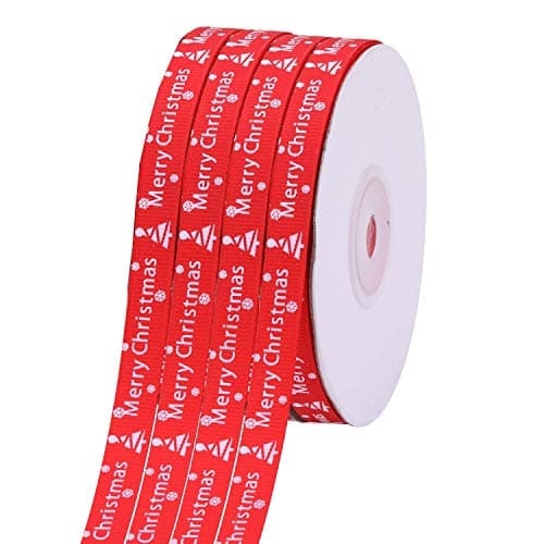 Trimming Shop Noël Ruban Gros Grain Noël Vacances Imprimé Snowglake Père Noël Rubans pour Emballage Cadeau, Décoration Festive - Rouge, 10mm x 25 Yards