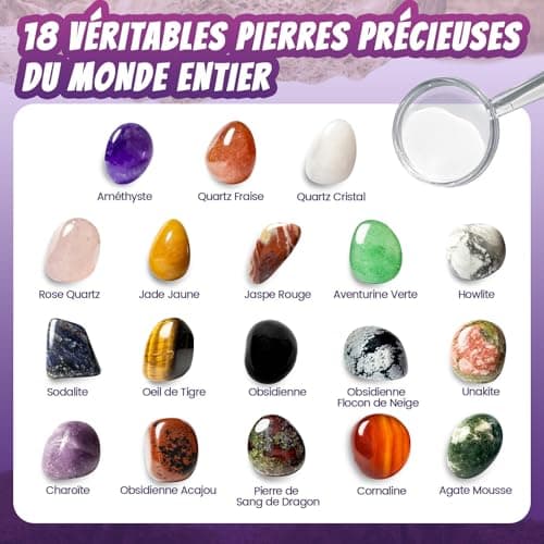 Epheauro Kit d'Excavation de Pierres Précieuses pour Enfants de 8 Ans et Plus- 18 véritables Pierres Précieuses avec Guide d'apprentissage