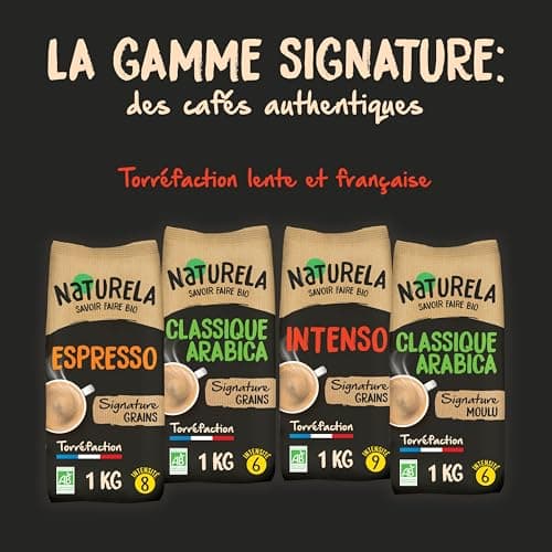NATURELA - Café Grains Bio - Intenso - Arabica et Robusta - Gamme Signature - Torréfaction Lente - Fabriqué en France - 1 kg