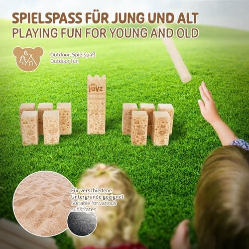 Joyz XXL Jeu de Lancer en Bois Massif de Qualité Supérieure, 21 Éléments de Jeu, 2-12 Joueurs, Jeu de Société Viking en Plein Air, Jeu de Société pour Enfants/Adultes, avec Sac de Transport