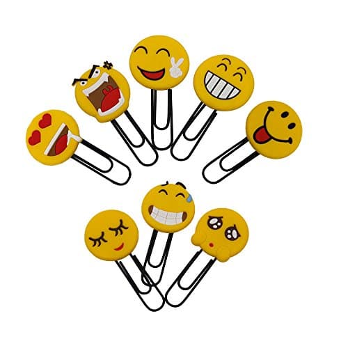 Signets Emoji mignon, Signet de trombone drôle, Marqueur de livre émoticône nouveauté pour enfants, filles, garçons, étudiant (aléatoire 10PCS)
