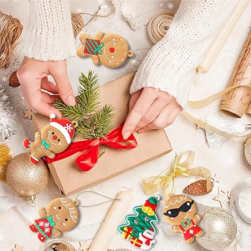FINEVERNEK 14Pcs Bonhomme Pain D'épice Decoration Noel Sapin,Ornements Sapin de Noël, Suspension de Noël en Forme Mignon,Ornements de Noël avec Corde,Deco Sapin de Noel