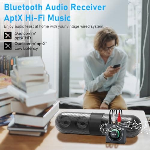 YMOO Récepteur Bluetooth B06T3Pro - Adaptateur Audio sans Fil avec AptX HD - Contrôle du Volume à Faible Latence - 3,5 mm AUX RCA - Double Lien avec Smartphone/Tablette/Ordinateur Portable pour