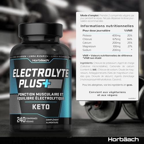 Electrolytes Hydratation 1575mg | 240 Comprimés | Electrolytes Sans Sucre Avec Sodium, Calcium, Magnesium Potassium - Énergie, Fonction Musculaire Sport, Fatigue | by Horbaach