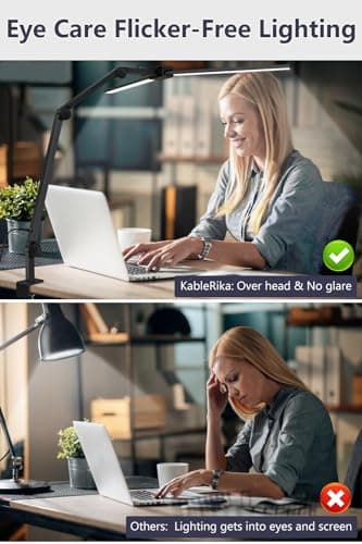 KableRika Lampe de Bureau avec Télécommande, 24W 80cm Double Tête, Grande Lampe Bureau LED Puissante, 4 Luminosité & Températures, lumiere bureau avec pince pour Design, Lecture, Dessin, Moniteur
