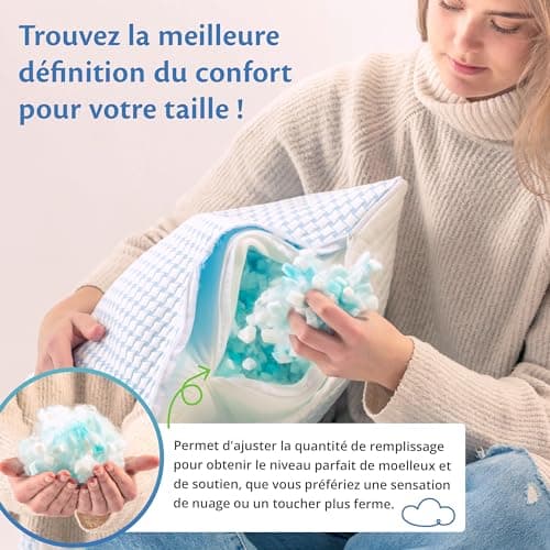 Ella Oreiller Memoire Forme 50x70 cm - Oreiller Ergonomique Cervical – Coussin à Mémoire de Forme pour Les douleurs cervicales - dormeurs sur Le côté, sur Le Dos, sur Le Ventre
