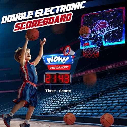 SKERITO Kids Indoor Basketball Hoops - Basketball Basket with 7 Lights and Timer, Mini Basketball Rim for Room with 3 Balls and Scoreboard, Basketball Hoop Goal Set, Boys Sports Toys, Outdoor, Indoor