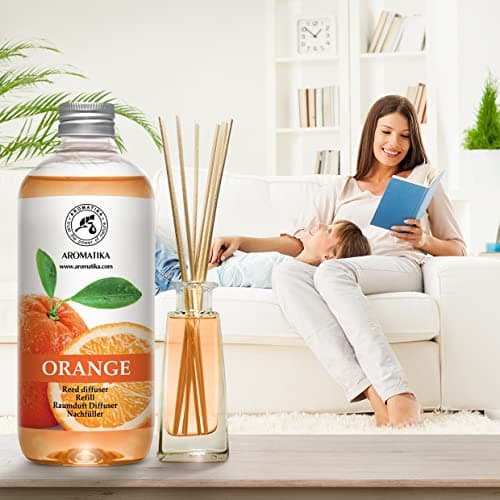 Recharge pour Diffuseur Orange 2x500ml - Diffuseur de Huile Aromathérapie à l'Huile Essentielle Orange - Parfum de Ambiance - Diffuseur Parfumé - Arôme Orange - Diffuseur avec Bâtons