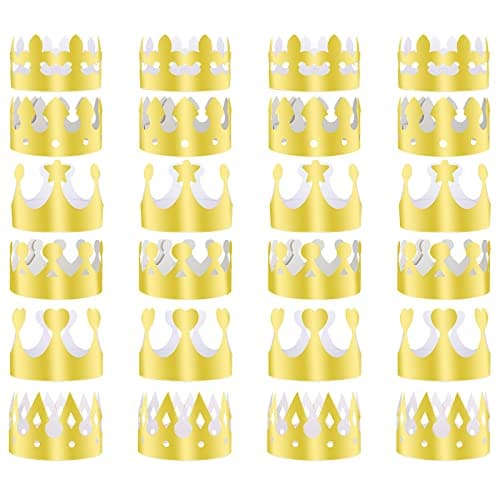 TUPARKA 24 pièces Couronne de Papier couronnes de Roi d'or Feuille d'or fête Couronne Chapeau Casquette pour fête d'anniversaire Accessoires de Photo de Douche de bébé (6 Styles)