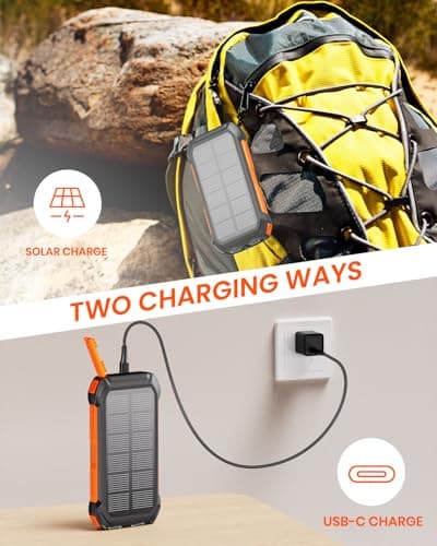 Bilivein Solaire Power Bank, 26800mAh Chargeur Solaire, 15W Chargement Rapide Batterie Externe, 3 Sorties Batterie Solaire pour iPhone, Galaxy, Batterie Externe avec Flashlight pour Le Camping