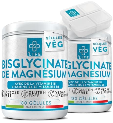 Magnesium Bisglycinate 360 Gélules Piulife® Avec Vitamine B6, B1, B5 Magnésium Organique, Supplément Musculaire, Système Nerveux, Fatigue, Magnesium Glycinate, Magnésium Pour Dormir