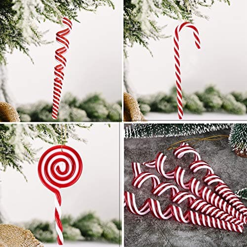 BHGT 12PCS Canne a Sucre Noël Canne Bonbons Décorations de Sapin 3 Style Sucette de Noël Ornement Pendentif de Noël pour Sapin de Noël Arbre de Noël