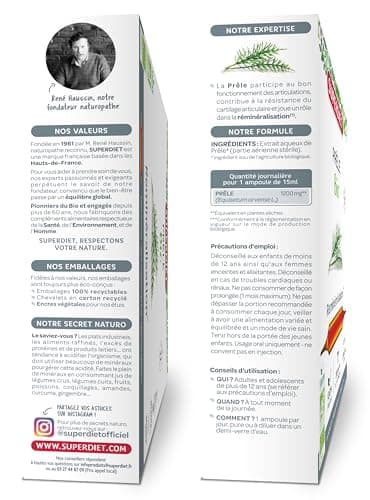 SUPERDIET – PRÊLE BIO – Reminéralisation – Phytothérapie – Fabrication Française – 20 ampoules de 15 ml