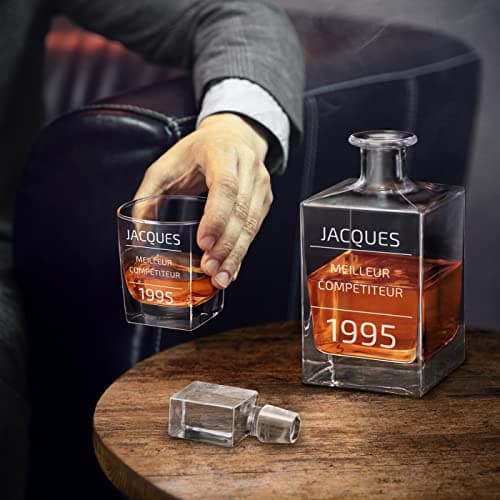 Maverton Set Whisky personnalisable - Ensemble de Carafe en verre de 810 ml et 2/4 / 6 verres de 250 ml pour lui - meilleur copain - Service Whiskey pour papa - Cadeau anniversaire homme - Année