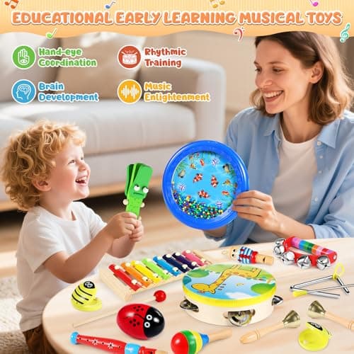 Jojoin 24PCS Instrument de Musique Enfant - Instrument de Musique Bebe avec Xylophone Tambour - Jouet Enfant Bebe 1 2 3 4 Ans - Jouets Musicaux pour Enfants - Cadeau Paques 2 3 4 Ans pour Fille Garçon
