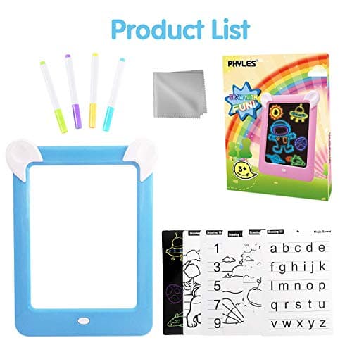 PHYLES Tableau Magique, Ardoise Magique pour Enfant, Tableau Magique Lumineuse Bebe Dessin Multifonction avec 8 Effets Lumineux - Loisir Créatif Jouet Educatif pour Votre Petit Artiste (Blue)