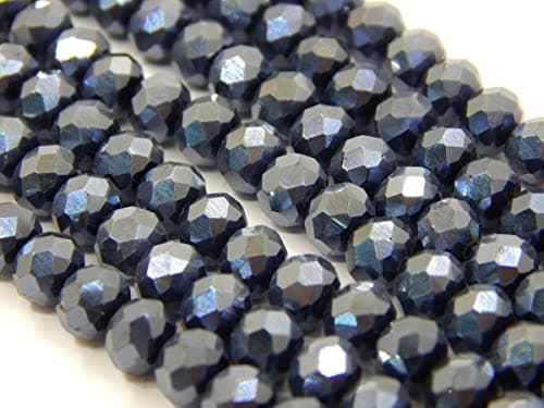 Lot de 85 perles tchèques, en cristal de Bohême, 6 mm, perles tchèques à facettes, rondes, en verre CZ, 1 fil (noir métallisé)
