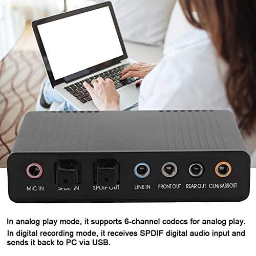 AMONIDA DM-HD10 Carte Son Externe Adaptateur Surround 5.1 6 canaux Adaptateur de Carte Son Audio