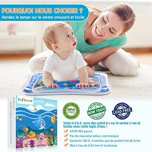 Infinno Gonflable Tummy Time Mat Tapis de jeu d'eau pour bébé de qualité supérieure pour bébés et tout-petits Jouets pour bébé de 3 6 9 mois