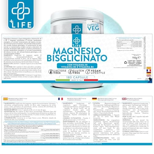 Magnesium Bisglycinate 360 Gélules Piulife® Avec Vitamine B6, B1, B5 Magnésium Organique, Supplément Musculaire, Système Nerveux, Fatigue, Magnesium Glycinate, Magnésium Pour Dormir