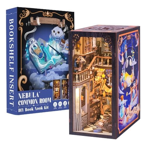 CUTEBEE DIY Book Nook Kit avec Housse de Protectio, de Maison de Poupées Miniatures avec Meubles et Lumière LED,Puzzle 3D en Bois,Serre-Livres d'art, modèles pour Adultes à Construire(RK02B)