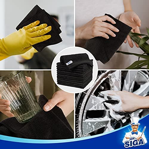 MR.SIGA Lot de 12 Chiffons de Nettoyage, Serviettes en Microfibre Tout Usage, Torchon de Nettoyage, Taille 32 x 32 cm, Noir