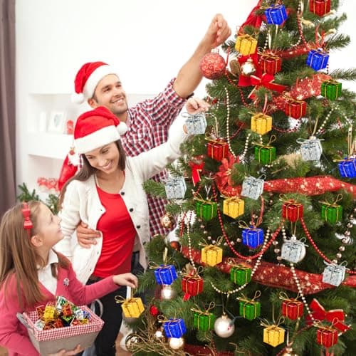 Mini Cadeau Noel, 100 PCS Faux Cadeaux Noel Deco, Décor d'arbre de Noël, Boîte Cadeau en Mousse de Noël, Mini Boîtes Brillantes Ornements, Miniature de Noël Ornement Brillant