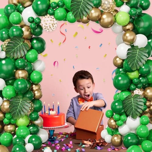 Kitchown 140 Pièces Jungle Forêt Ballons Vert Guirlande Tropical Jungle Decoration Palmier Confettis Latex Ballons Anniversaire Baby Shower Garçons Fille Safari Eté Hawaiian Party