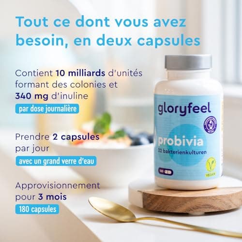 Probivia Probiotique Ferments Lactiques, 180 Capsules Végétaliens, 22 Souches de Bactéries avec Lactobacillus & Bifidobacterium pour la Flore Intestinale, 10 Milliards UFC, Complément Alimentaire