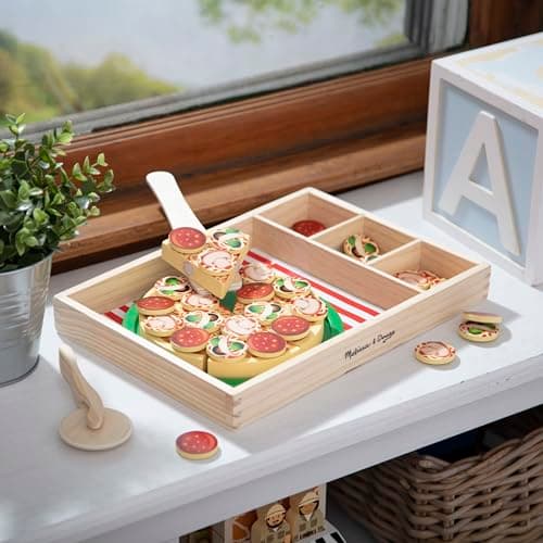 Melissa & Doug Pizza En Bois, Aliments en bois pour enfants, Jouet éducatif et créatif, Jouets en bois, Jouets de développement, Jouet Montessori, Cadeau pour garçons et filles de 3 4 5 6 7 ans