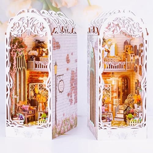 JONRRYIN DIY Book Nook Kit, Maison Miniature De Jardin, Puzzle 3D Bois Booknook, Cadeau d'anniversaire pour Adolescent et Adulte, Cadeau de Saint-Valentin(Monde Magique)