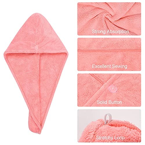 ACWOO Cheveux Serviette, 3pcs Cheveux Séchage Serviettes, Super Absorbant en Microfibre Serviette pour Cheveux Turban avec Bouton de Design Cheveux Secs Rapidement pour Femmes (2-pcs)
