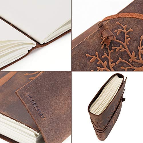 MOONSTER® Carnet de Notes en Cuir Arbre de Vie - Bloc Note Fait Main pour Hommes et Femmes Pages Vierges 20x15 cm - Carnet de Voyage ou Cahier de Dessin