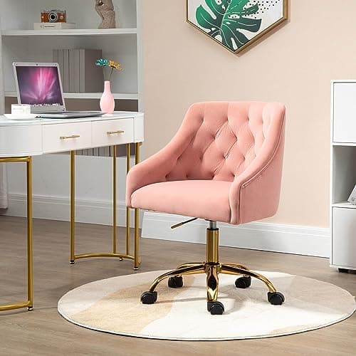 WOEOA Chaise de Bureau en Velours, Chaise pivotante Ergonomique, Chaise de Bureau à roulettes, réglable en Hauteur, pour Bureau, Chambre, Coiffeuse, jusqu'à 135 kg, Filles Femmes - Rose