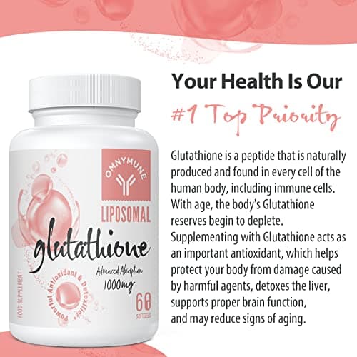 Glutathion Liposomal 1000 mg avec Vitamine C et Acide Hyaluronique – L-Glutathion Réduit, 180 Gélules, Sans Gluten, Sans OGM