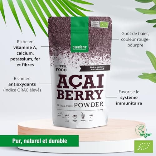 Purasana® Poudre de Baies d’Açaï Bio - Complément Alimentaire Superaliment, Riche en Antioxydants, Renforce l'Immunité, 100% Vegan & Sans Gluten, 100g