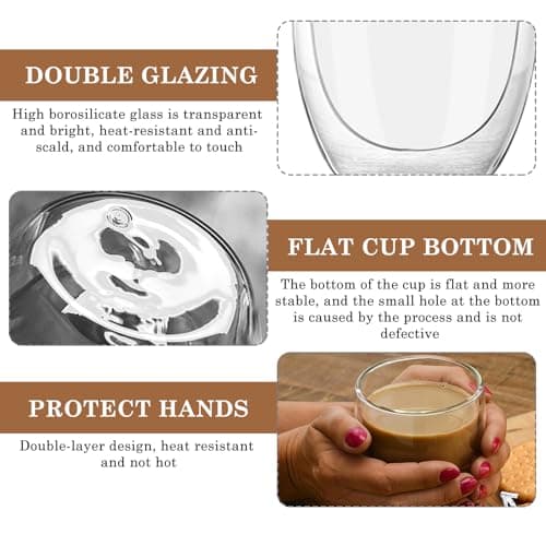 6er Set Tasse a Café Double Paroi, Tasse Double Paroi Expresso, 80 ml Tasses à Expresso en Verre, Tasses à Latte Macchiato acve 6 Cuillères, Verres a Expresso en Verre, Verre a Double pour Thé, Lait