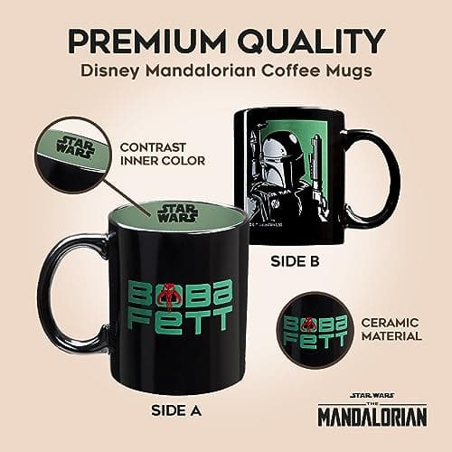 Disney The Mandalorian Mug Baby Yoda Star Wars Cadeau Homme Mug et Chaussettes (Boba Fett Noir AOP)
