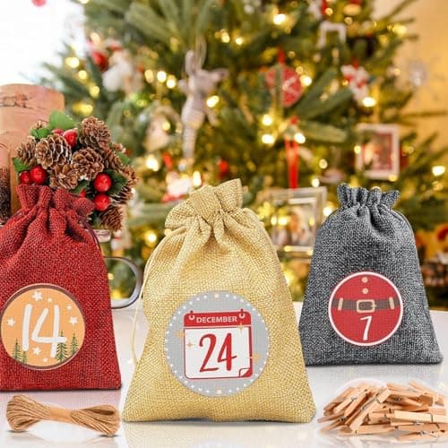 Alintor Calendrier de l'avent a Remplir Soit Meme, 24 Calendrier de l'avent Vide, Grands Calendrier Avent a Remplir, Sac Pour Calendrier de l'avent 2024 Femme Homme
