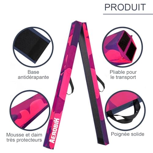Original Cup Aerobik® Poutre de Gymnastique Pliable Violette pour Enfants et Adultes | Transportable avec Sac de Transport | Rigide, Légère, Antidérapante | 3 Couches Revêtement Soft Touch
