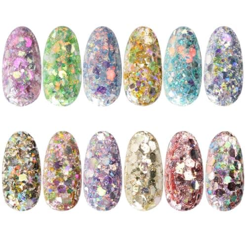 GZMAYUEN 12 Couleurs Paillettes Ongles Nail Art Glitter, Poudre Paillette Holographiques Deco Ongle pour DIY Festival Visage Corps Nail Art Décoration