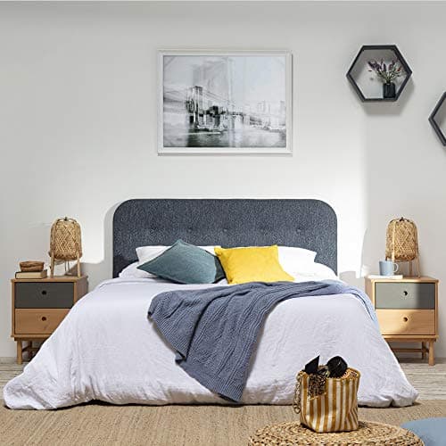 marcKonfort Tête de lit tapissée Saona 140x60 Couleur Bleu, Rembourré avec de la Mousse, pour lit 135cm Boutons en capitonné, 8cm d'épaisseur, système de Fixation Inclus.