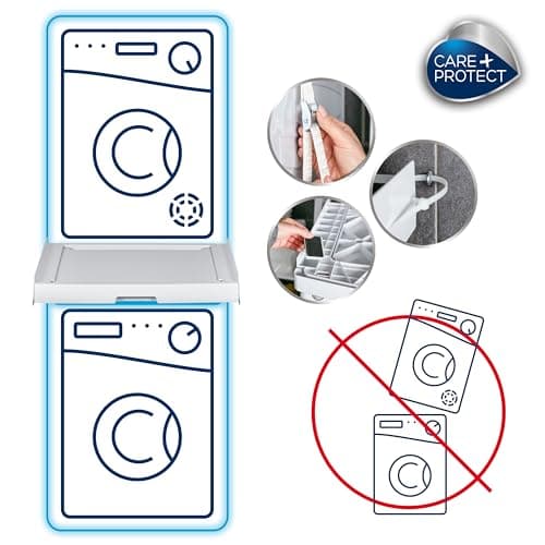 CARE+PROTECT Kit de Superposition Universel pour Lave-Linge de Profondeur 47 à 62 cm et Sèche-Linge de Taille Standard - Avec Tablette Coulissante - Optimise l'espace - Blanc - Devant Arrondi