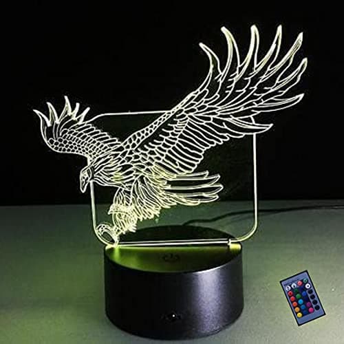 YTDZLTD 3D Aigle Nuit Lampe 16 Couleurs Changeantes Puissance USB Télécommande Contact Switch Lampe Décorative Illusion Optique LED Lampe de Table Anniversaire Noël Cadeau Enfants Jouets
