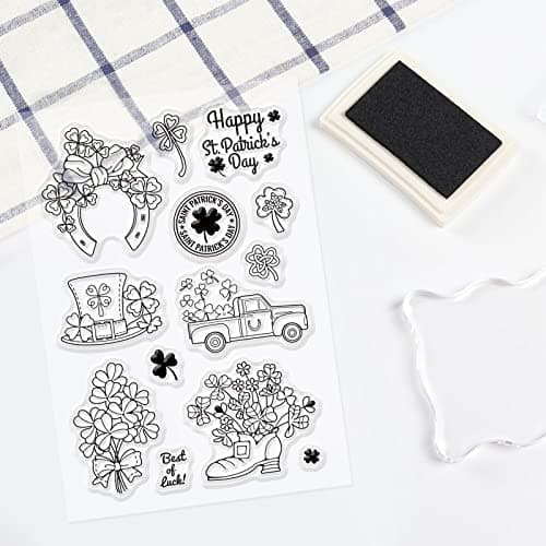 GLOBLELAND Tampon Transparents en Silicone Fleur Trèfle Mot Clear Timbre pour DIY Scrapbooking Album Photo Décorations Fabrication de Cartes