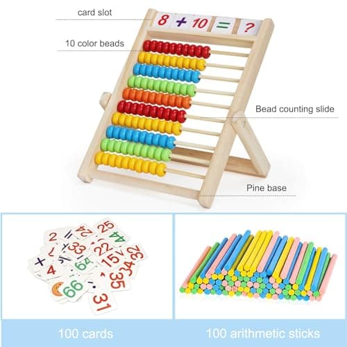 Diompirux Cadre de Comptage avec 100 Baguettes de Comptage, boulier règle à calcul avec 100 Cartes Numériques, Boulier Abaque Enfant Bois, Cadeau Jouet Éducatif pour Les Enfants à Partir de 3 Ans