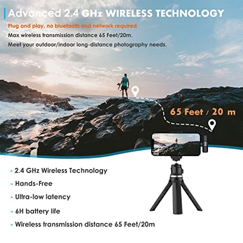 VIEWLON Micro Cravate sans Fil, Mini Micro Cravate pour iPhone iPad/Android/PC, Micro sans Fil Professionnel Microphone Réduction Intelligente du Bruit