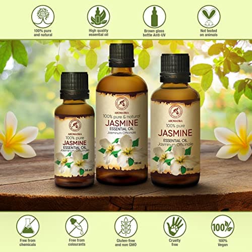 Huile Essentielle de Jasmin - 100ml - Jasminum Officinale - Huiles Essentielles Aromathérapie pour Diffuseurs - Visage - Sauna - Détente - Apaisant - Huiles de Bain - HE Jasmin