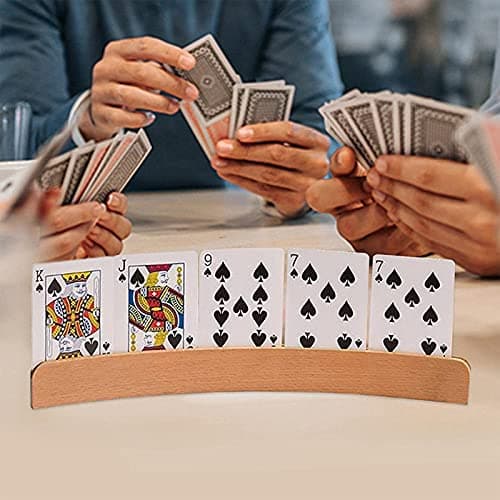 Aatpuss 2 Pièces Porte-Cartes à Jouer en Bois,Support Carte à Jouer,Porte-Cartes à Jouer Arrondi en Bois,Porte Cartes à Jouer au Design Incurvé,pour Les Enfants et Les Seniors