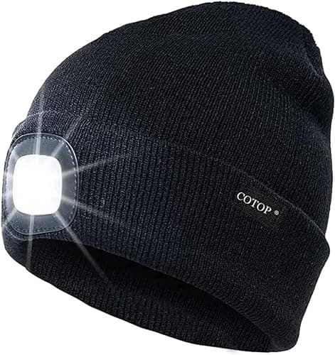 COTOP Bonnet Lumineux, Cadeau pour Hommes Femmes, Bonnet LED Tricoté d'hiver Chaud, Bonnet Lumineux Unisexe pour Course, Camping, Randonnée, Activités Nocturnes
